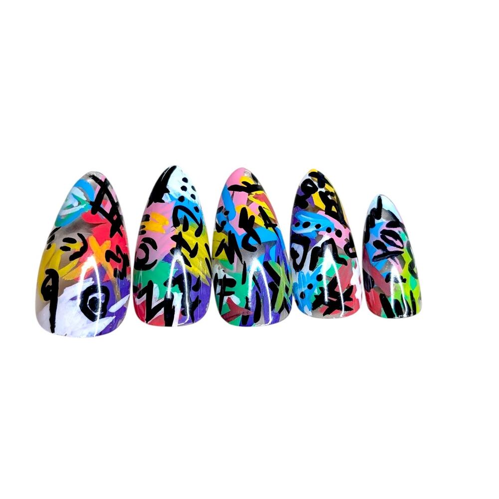 Graffiti Nails Colorful Handmade Gel‎ Nails Press On Set Brand New